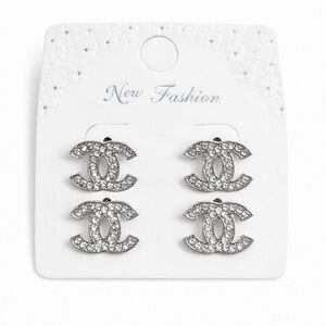 Silver & Crystal Fashion CC Earrings NWT